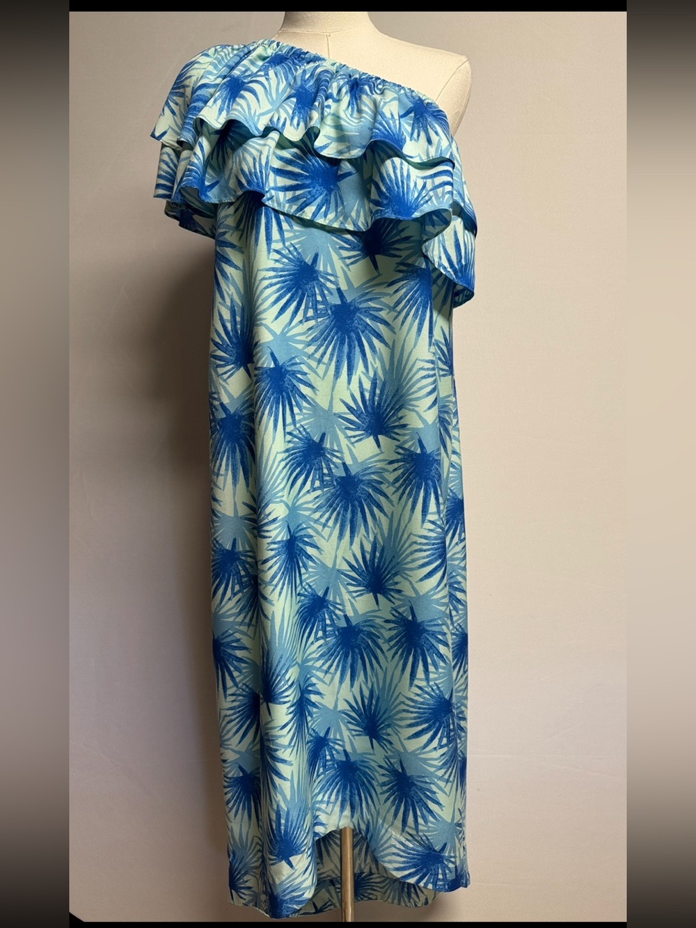 Vineyard Vines Electric Palm Print One-Shoulder Dress Size 0